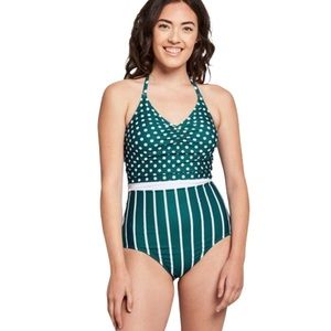 Modcloth Cleo One-Piece Swimsuit | Teal Po…